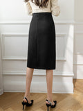 Office Lady Elegant Knee-length Korean Style Solid Color High Waist Women Pencil Skirt
