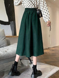 Ladies Elegant Fashion England Style Vintage Single-breasted High Waist Women Long A-line Skirt