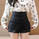 Ladies Elegant A-line Mini Skirts Korean Style Solid Color All-match High Waist Women Casual Short Skirt