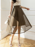High Waist A-line Women Summer Korean Style Solid Color All-match Ladies Elegant Long Skirts