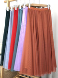 Spring Summer Elastic High Waist Elegant Layered Tulle Skirt Solid A Line Mesh Midi Long Skirt