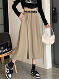 High Waist Women Casual Skirts Fashion Korean Style Plain Color All-match Loose Ladies Elegant A-line Long Skirt