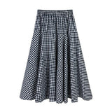 Women Boho High Waist A-Line Summer Long Plaid Print Elastic Waist Skirt