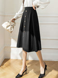 High Waist Long Women Spring Korean Style All-match Single-breasted Ladies Elegant A-line Skirt