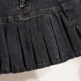 High Waist Jean Skirts Sexy Pleated A-line Black Denim Skirt Kawaii Bottoms Clubwear