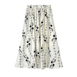 Vintage Floral Flower Print Elastic High Waist Long A-Line Women Elegant Sweet Black Summer Skirts