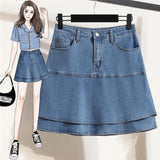 Goth Denim Pleated Skirts With Ruffled Girl Summer Punk Faldas High Waist Korean Jeans Mini Skirt