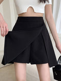 Casual Women A-line Solid Color All-match High Waist Irregular Mini Skirt