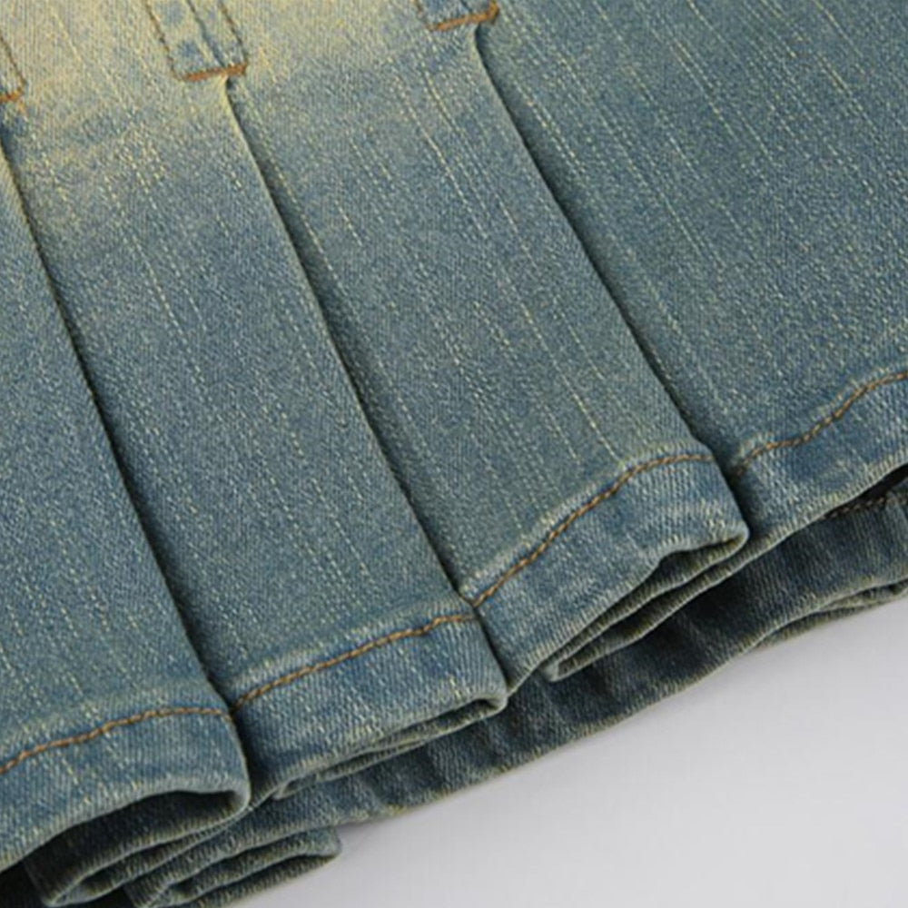 Denim Women Sexy Low Waist Pleated Skirts Y2K Streetwear Vintage 90s Aesthetic Jean Skirt Mini Dark Academia Clothes