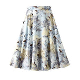 Vintage Floral Holiday Print Elastic High Waist A Line Summer Long Skirts Pleated Beach Maxi Skirt