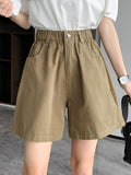 Women Summer Casual Shorts Korean Style All-match Solid Color Elastic Waist Loose Short Pants