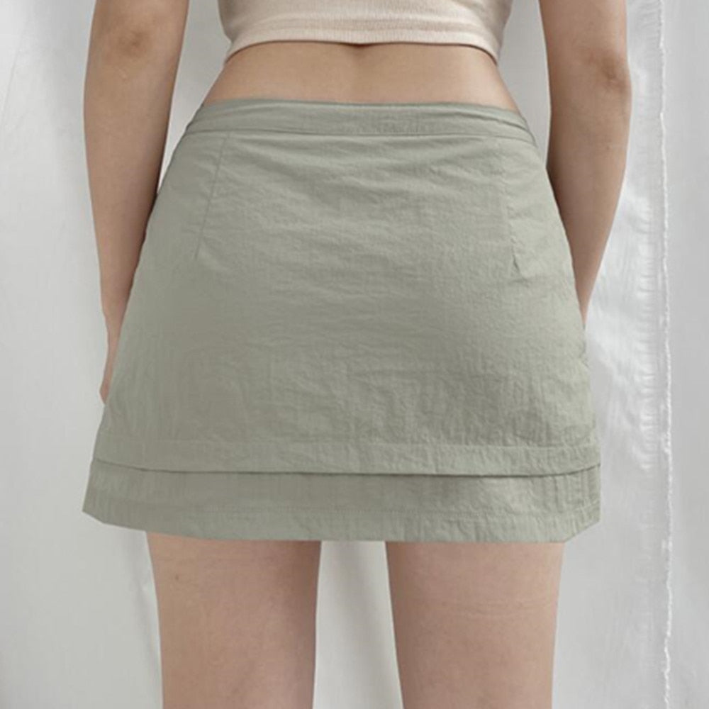Y2K Streetwear Low Waist Retro Sexy Pockets Skirt Hippie Vintage Mini Skirt Cute Bottoms Clubwear