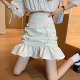 High Waist Korean Style Streetwear All-match Ruffles Ladies Elegant Short Mermaid Mini Skirt