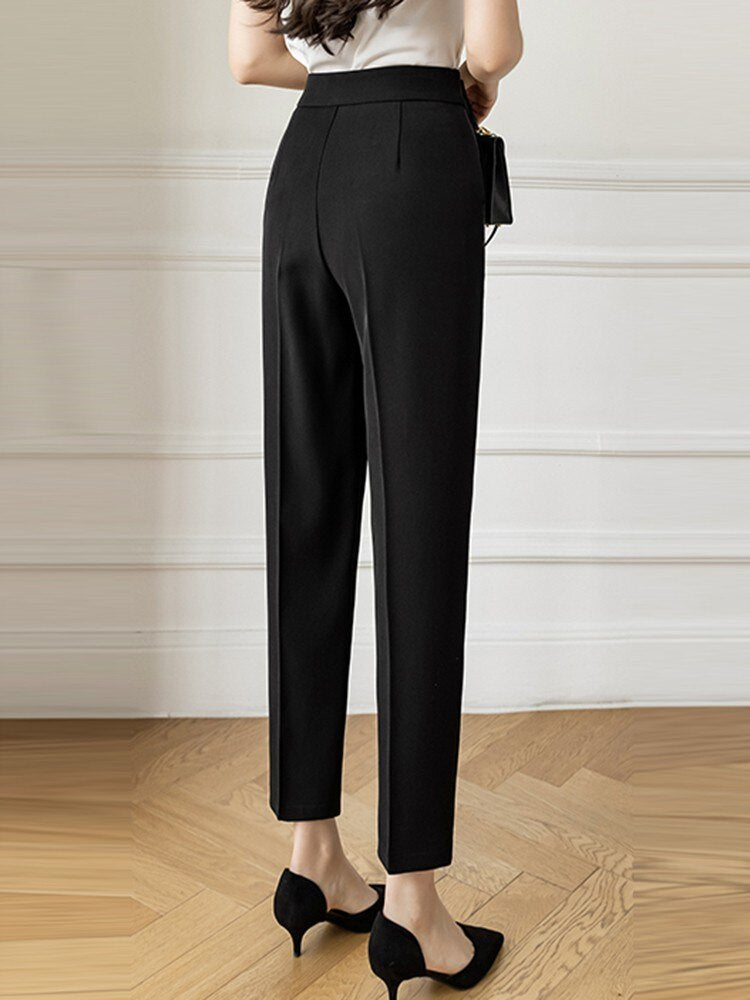 Women Ankle-length Tailored Pants Korean Style All-match High Waist Office Lady Elegant Pencil Pants