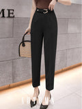 Office Lady Elegant Pencil Pants Spring Korean Style All-match Straight High Waist Women Ankle-length Pants