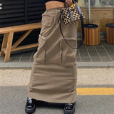 Harajuku Vintage Streetwear Cargo Skirt Retro Techwear Long Skirt Women Casual High Waist Hippie Maxi Skirts