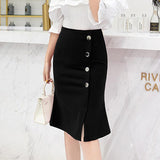 Ladies Elegant Mermaid Spring Office Style Single-breasted High Waist Knee-length Women Skirt