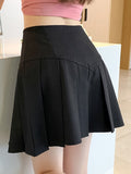 Women Summer High Waist Lace-up Pleated Preppy Style Fashion All-match A-line Mini Skirt