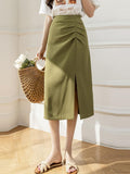 High Waist Women Summer Fashion Korean Style Solid Color All-match Ladies Elgant Long Pencil Skirts