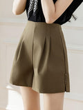 Elegant Fashion Casual Women Summer Soild Color High Waist Versatile Breasted Suit Short Pants