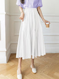 Women Casual Long Spring Korean Style Plain Color All-match High Waist Ladies Elegant A-line Skirt