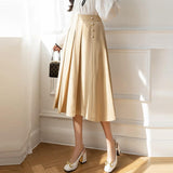 High Waist Long Women Spring Korean Style Solid Color All-match Ladies Elegant A-line Skirts