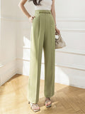 High Waist Summer Elegant Office Lady Wide Leg Suit Pants Solid Color All-match Women Long Pants