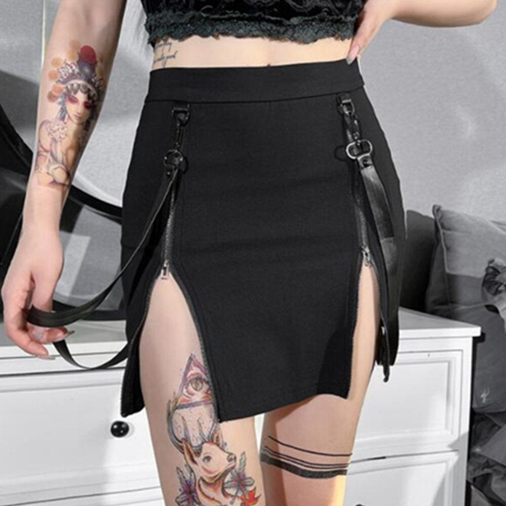 Pastel Goth High Waist Micro Skirt Punk style E-girl Aesthetics Patchwork  A-line Black Skorts