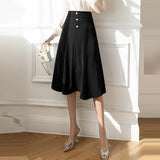 Women A-line Long Spring Office Style Big Swing All-match Ladies High Waist Elegant Skirt