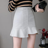 High Waist Mini Skirt Women Fashion Korean Style All-match PU Leather Ladies A-line Short Skirts