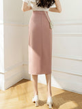 Summer Korean Style Solid Color All-match High Waist Women Pencil Skirt