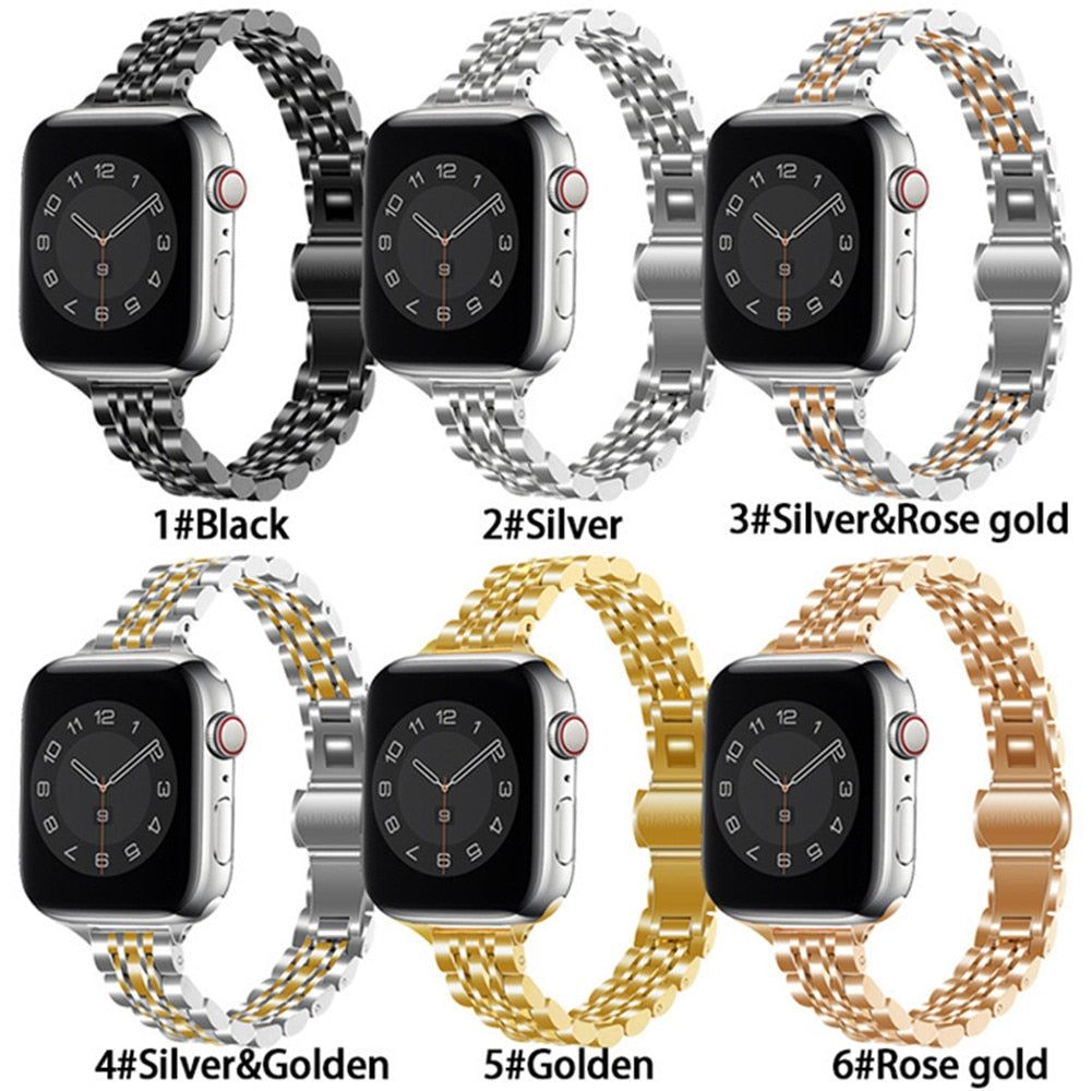 Womens Strap for Apple Watch 7 6 se Band 40mm 44mm 41mm 45mm Stainless Steel Slim Bracelet for iWatch Series 5 3 38mm 42mm bands