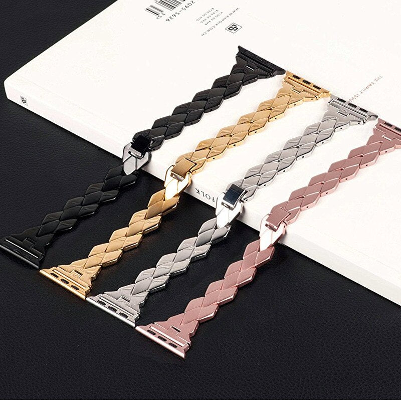 Stainless Steel strap for Apple Watch band 40mm 44mm 45mm 41mm 38mm 42mm Rhombic Metal Bracelet iwatch series 3 4 5 se 6 7 band