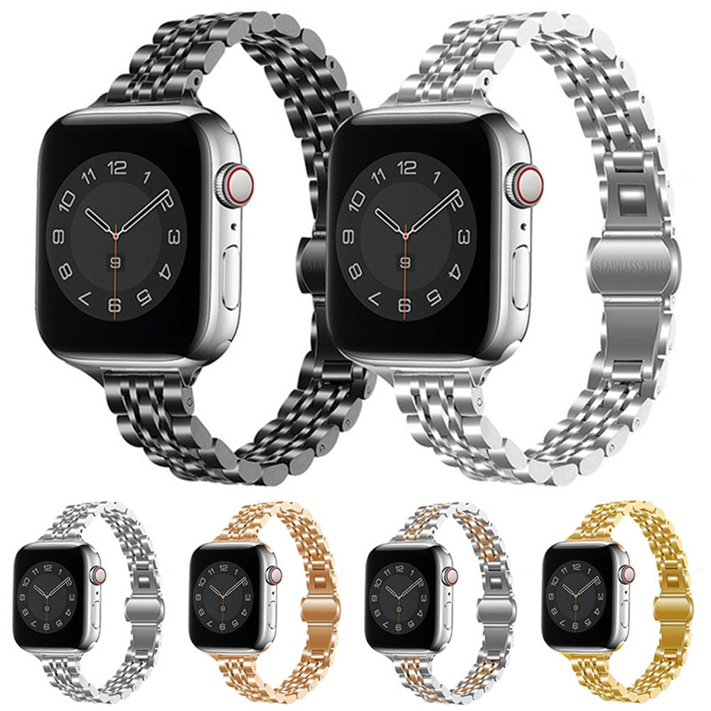 Womens Strap for Apple Watch 7 6 se Band 40mm 44mm 41mm 45mm Stainless Steel Slim Bracelet for iWatch Series 5 3 38mm 42mm bands