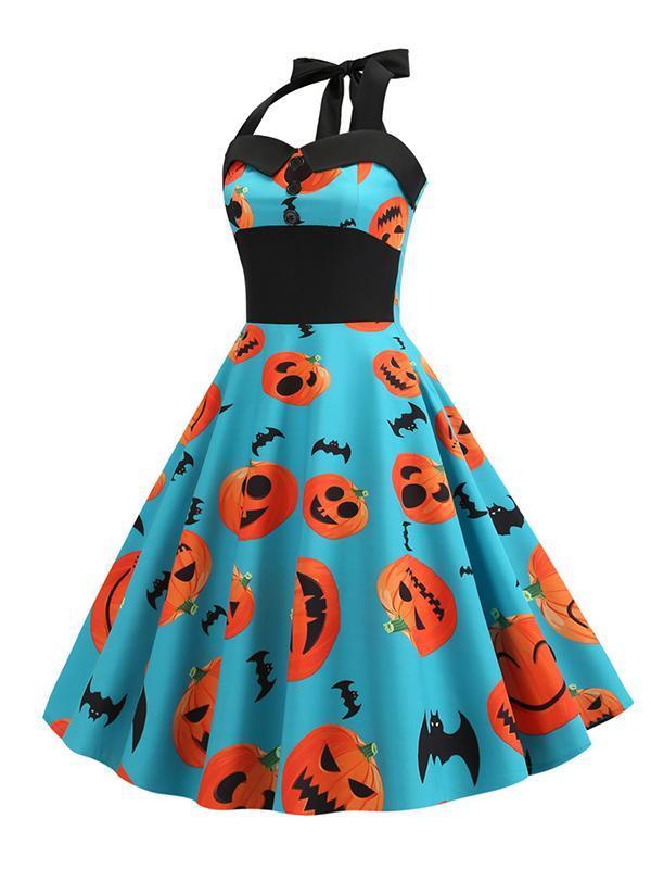 Halloween Hanging Neck Print Dress