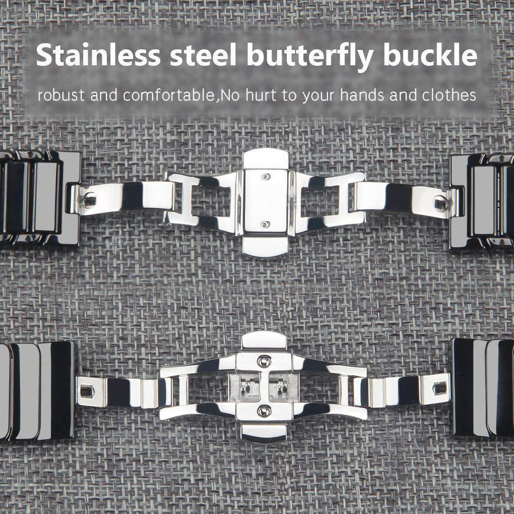 Accessories Apple Watch Series 5 4 3 2 Band, Ceramic link, Luxury Butterfly Clasp Loop Strap Black & white 38mm, 40mm, 42mm, 44mm - US Fast Shipping