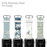 Accessories Apple Watch Series 5 4 3 2 Band, Flower Blue strap, Original Magnolia Bracelet Fashion Genuine Cow Leather Watchband 38mm, 40mm, 42mm, 44mm