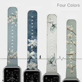 Accessories Apple Watch Series 5 4 3 2 Band, Flower Blue strap, Original Magnolia Bracelet Fashion Genuine Cow Leather Watchband 38mm, 40mm, 42mm, 44mm