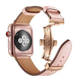 accessories Apple Watch Series 5 4 3 2 Band, Genuine Leather, Rose Gold Connectors & Buckle, fits Nike, hermes 38mm, 40mm, 42mm, 44mm - US Fast Shipping