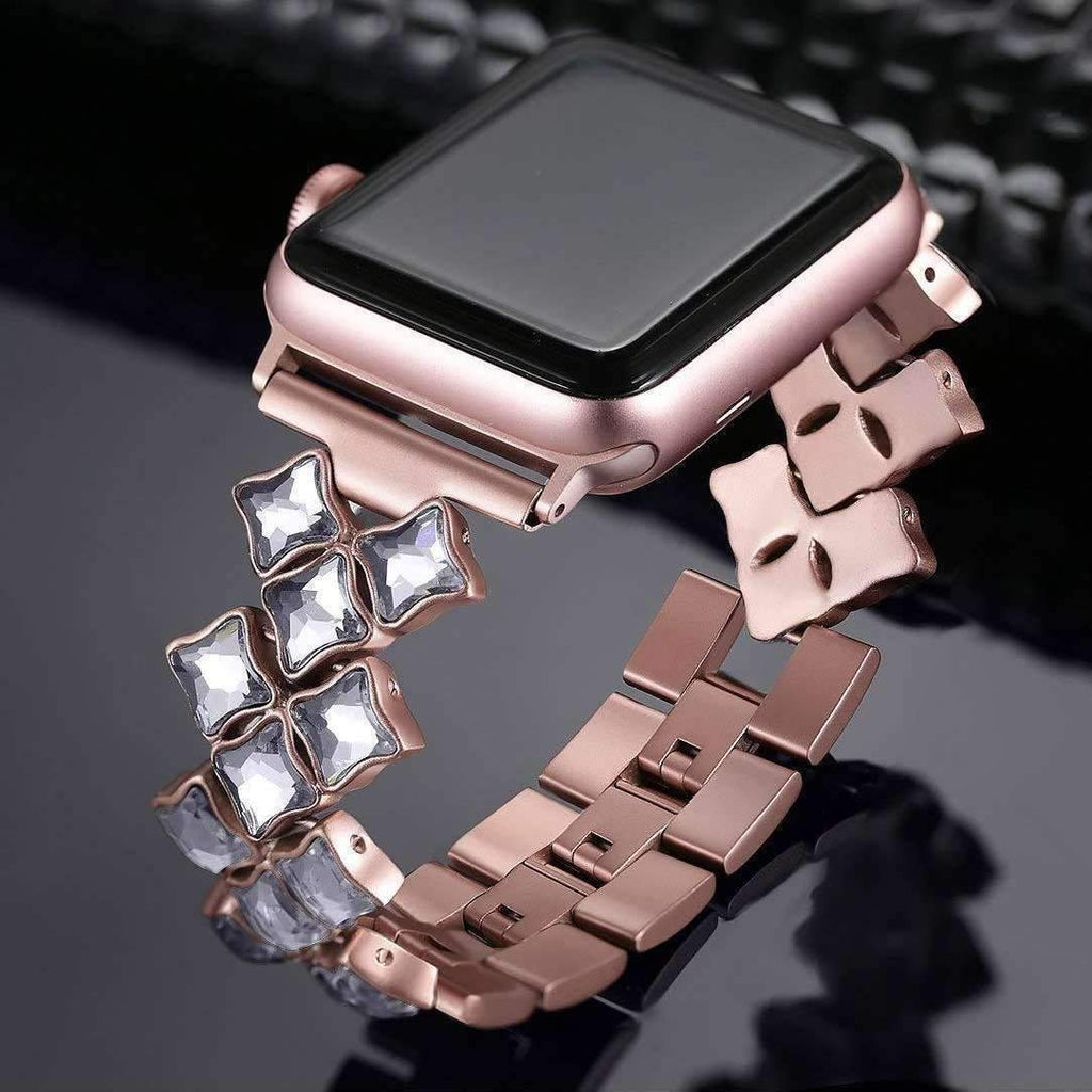 accessories Apple Watch Series 5 4 3 2 Band, Rose gold Bling Diamond Stainless Steel Strap 38mm, 40mm, 42mm, 44mm