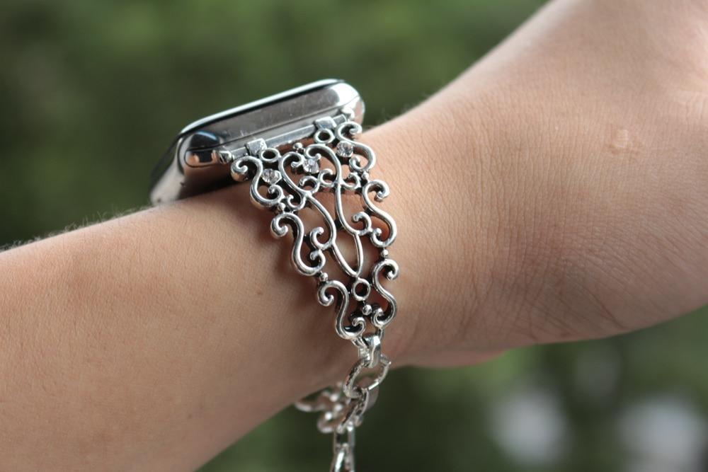 accessories Apple Watch Series 5 4 3 2 Band, Silver Apple watch band cuff. Vintage Link Bracelet Women Strap, Metal Carved iWatch, 38mm, 40mm, 42mm, 44mm