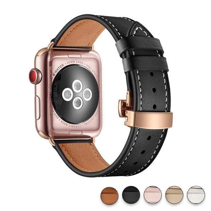 Genuine Leather Strap Replacement Wrist Band For Apple Watch, Loop With  Metal Clasp Buckle Bumper Accessory, 42mm iWatch Sport Nike Series 1 2 3  Edition Men Women, Space Gray 42 Tan 
