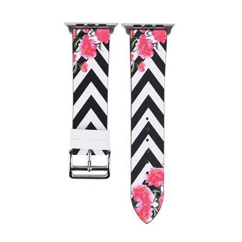 Accessories Black and White / 38mm/40mm Apple Watch band strap, flower floral design print, 44mm/ 40mm/ 42mm/ 38mm , Series 1 2 3 4