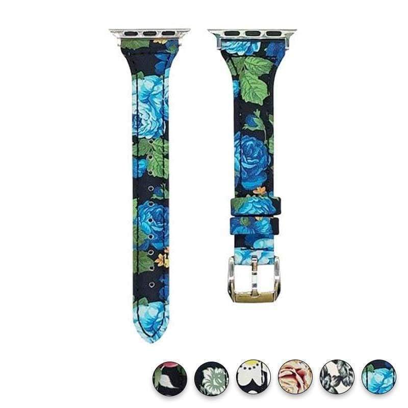 accessories Blue Floral / 38mm/40mm Genuine Leather Apple Watch band, 44mm/ 40mm/ 42mm/ 38mm, Iwatch Series 1 2 3 4, USA Fast Shipping