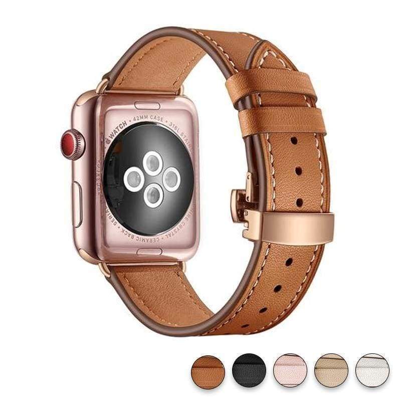 Apple Watch Band Genuine Leather Rose Gold Connectors & Buckle