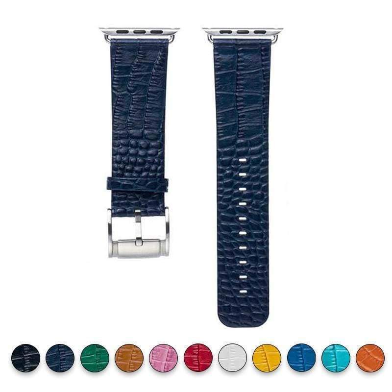 Apple Watch Premium Alligator Leather Designer Bands Exotic Strap 7 6 Color: 4-Black w/ Black, Band Width: 42mm