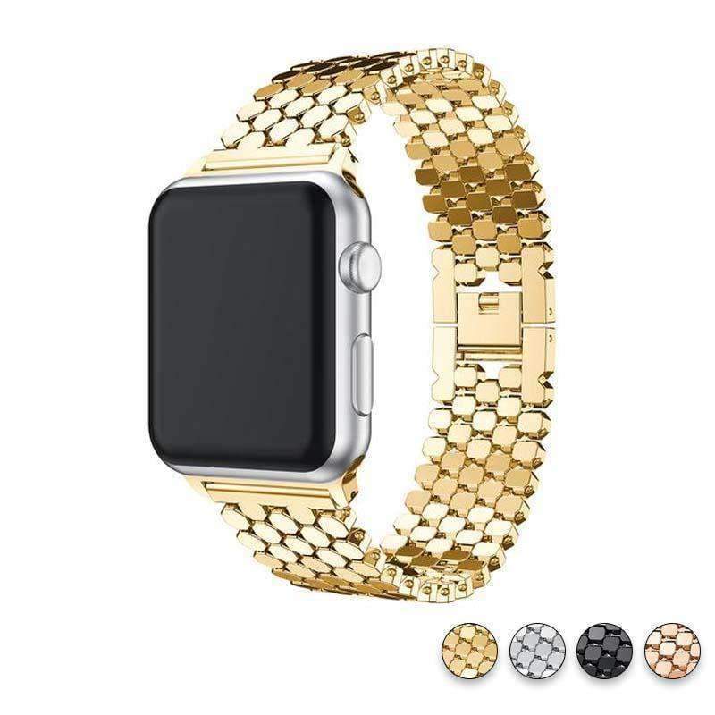 (Honey bee Golden Pattern Queen Crown Textile) Patterned Leather Wristband  Strap for Apple Watch Series 4/3/2/1 gen,Replacement for iWatch 42mm / 44mm