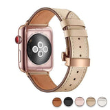 accessories Khaki / 38mm / 42mm Apple Watch Series 5 4 3 2 Band, Genuine Leather, Rose Gold Connectors & Buckle, fits Nike, hermes 38mm, 40mm, 42mm, 44mm - US Fast Shipping