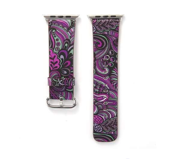 Accessories Purple / 38mm / 40mm Apple Watch Series 5 4 3 2 Band, Elegant Floral Printed Leather Loop Watch Band for 38mm, 40mm, 42mm, 44mm