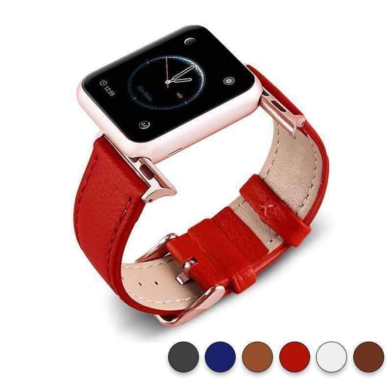 Accessories Red / 38mm/40mm Apple Watch Series 5 4 3 2 Band, Best iWatch Genuine Leather simple Watchband, Rose Gold Adaptor connector & buckle for 38mm, 40mm, 42mm, 44mm
